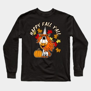 Happy Fall Y'All Unicorn Leaves Pumpkin Autumn Long Sleeve T-Shirt